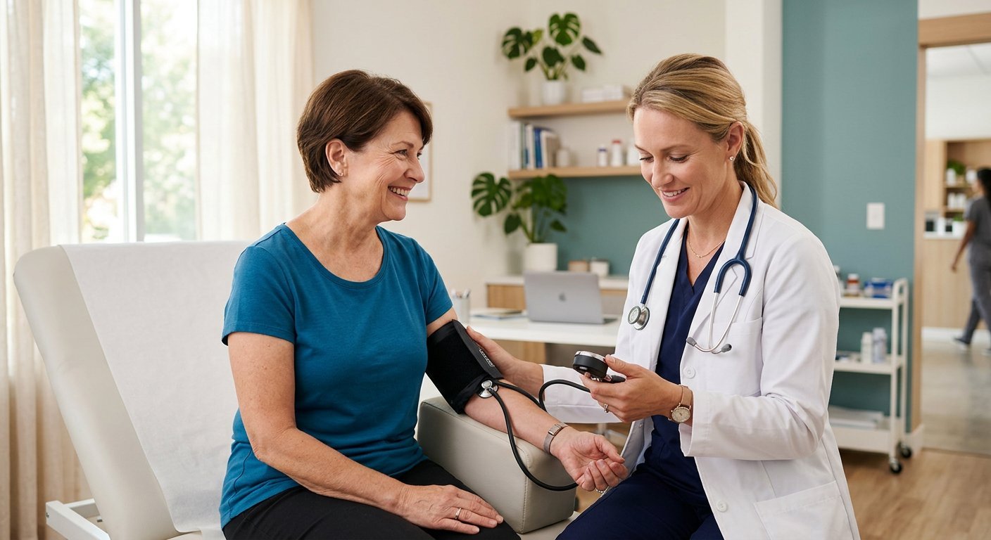 Doctor measuring a patient's blood pressure during a checkup