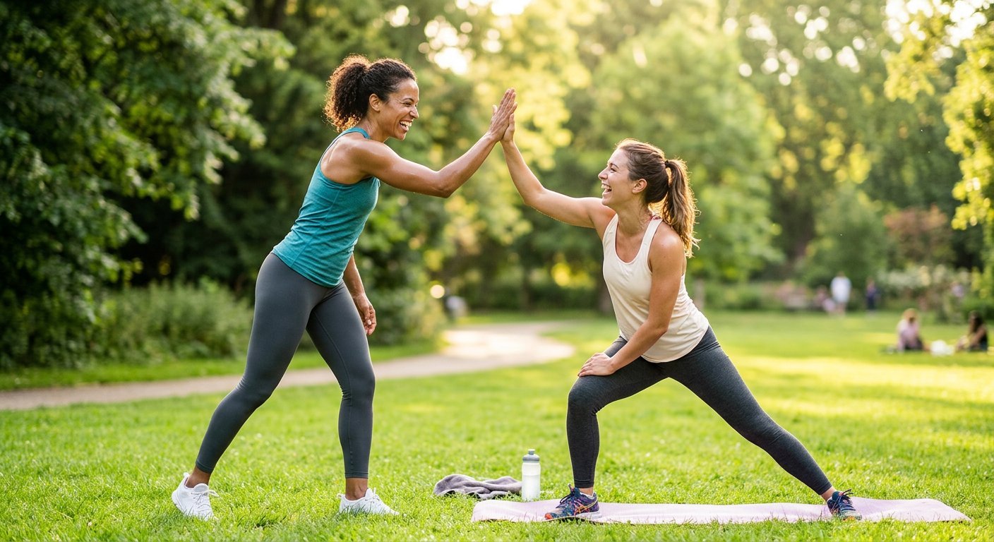 Coach high-fiving a client after an outdoor workout
